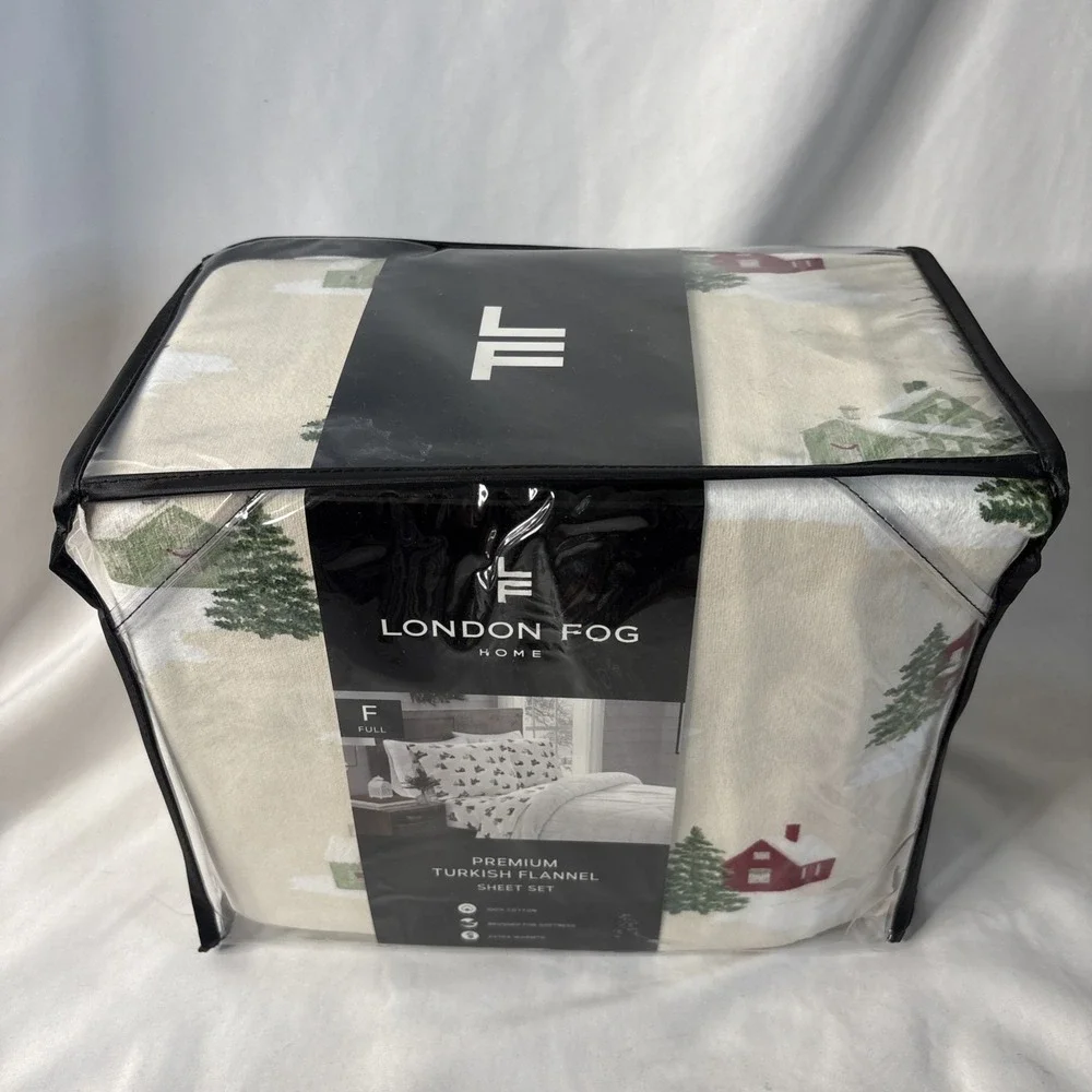 London Fog Home Premium Turkish Full Flannel Sheet‎ Set Winter Cabin Cottage